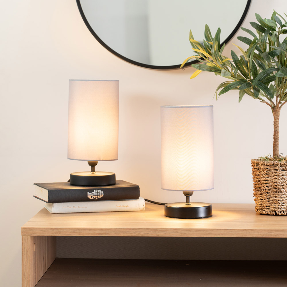 ValueLights Francis 2 Pack Matt Black and Grey Shade Dimmable Touch LED Table Lamp Image 2