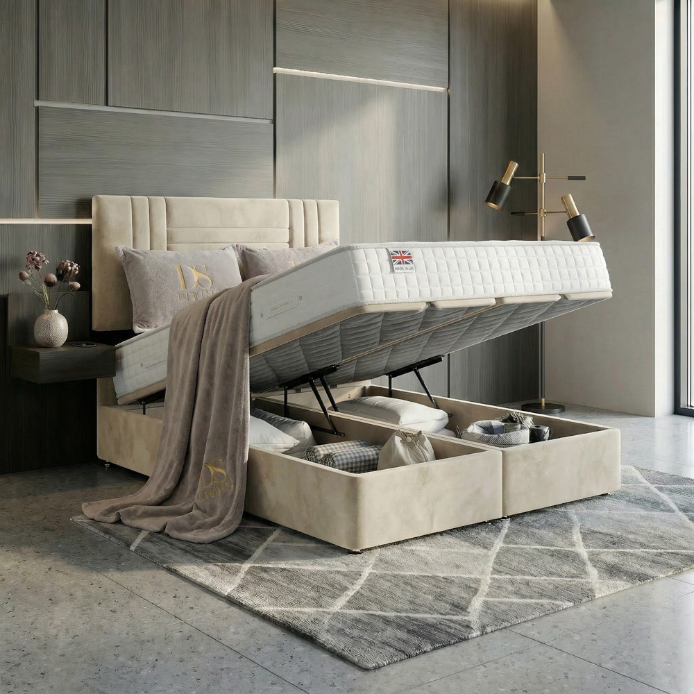DS Living Orion King Size Cream Plush Ottoman Bed Image 2