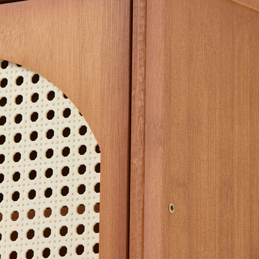 Living and Home 2 Door Single Open Shelf Brown Rattan Shoe Cabinet Image 5