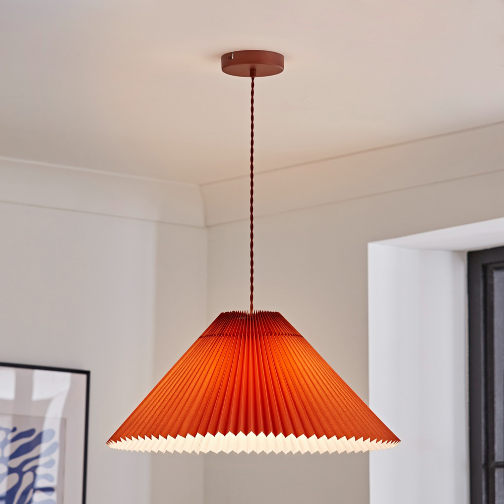 ValueLights Akira Burnt Orange Pleated Shade LED Pendant Light Image 2