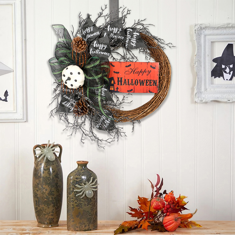 Living and Home Halloween Wreath with Black Bows 40cm Image 2