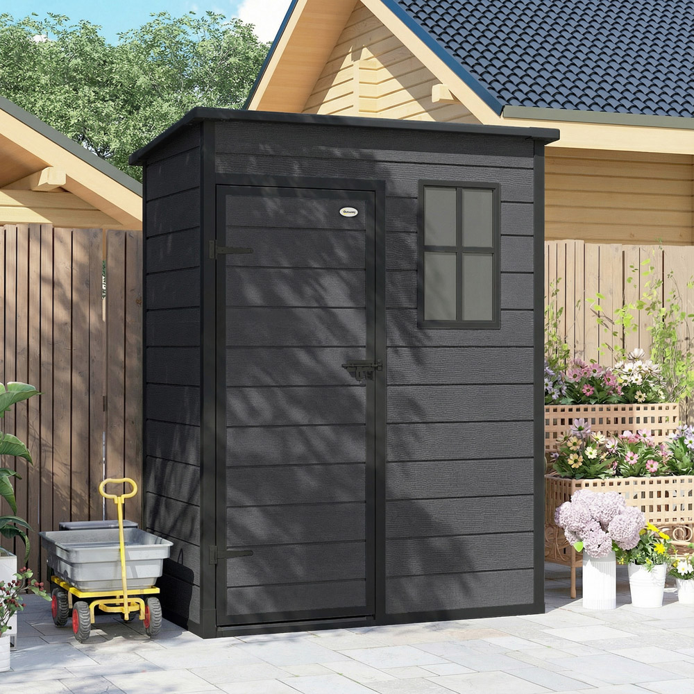 Outsunny 5 x 3ft Dark Grey Lockable Pent Garden Shed with Floor Image 4