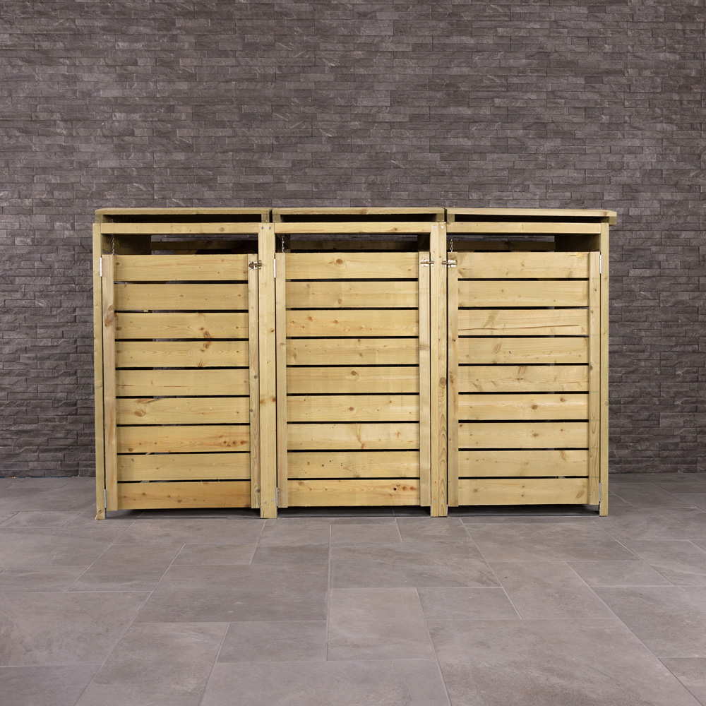 Charles Bentley Wood Triple Bin Storage Cupboard Image 2