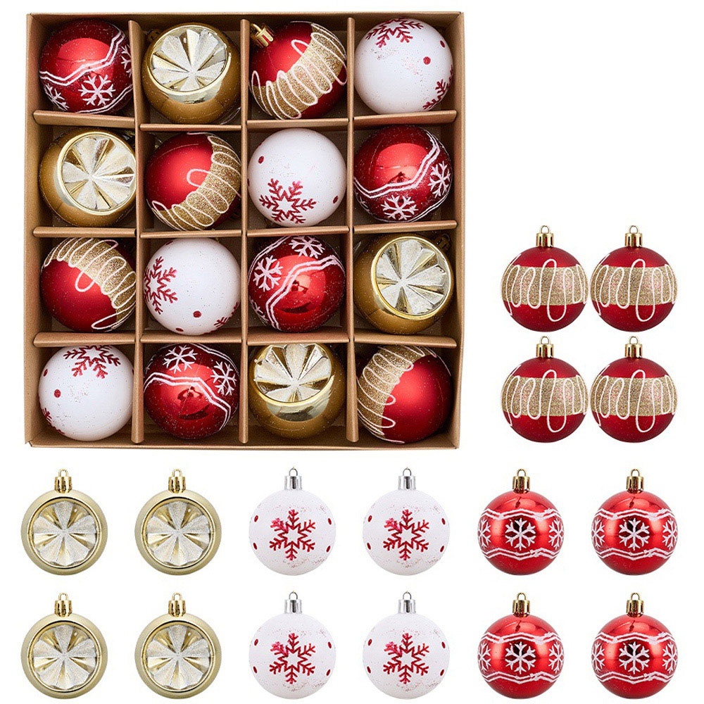 Living and Home 16 Piece Red White and Gold Christmas Bauble Set with Storage Box Image 3