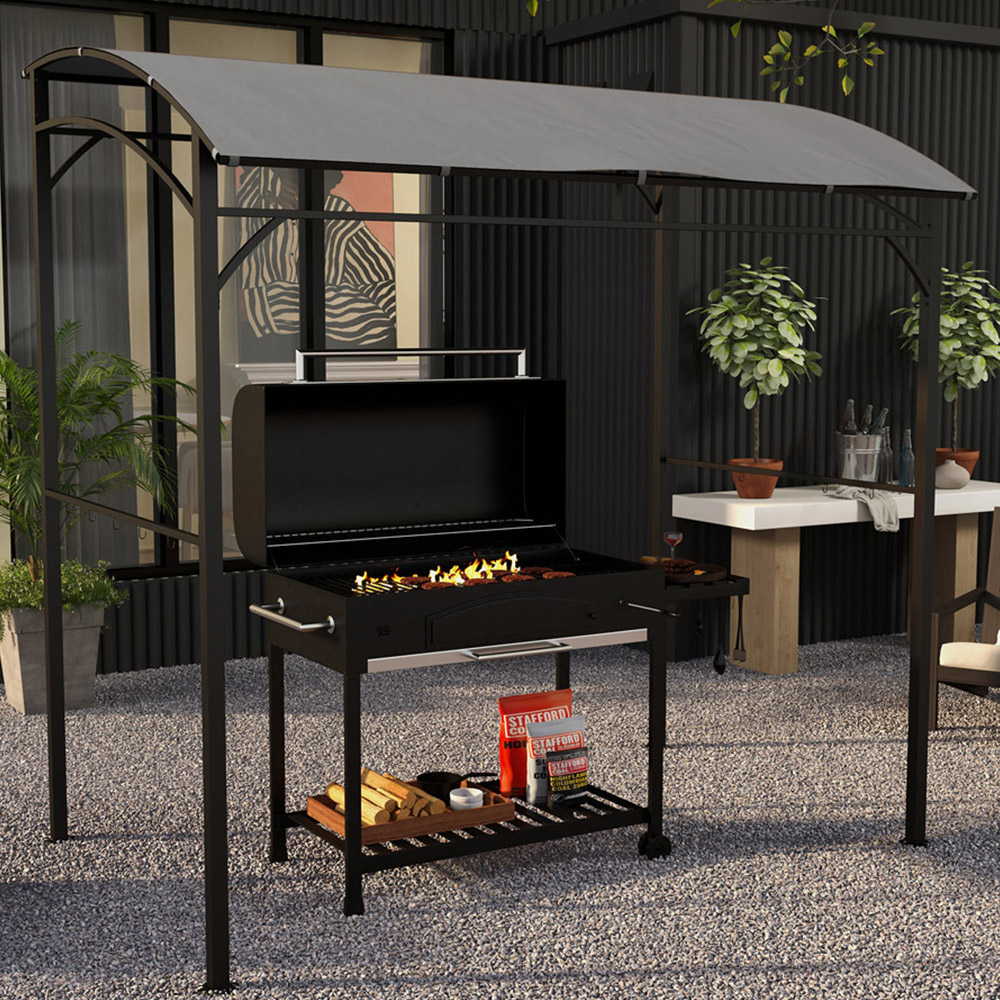 Outsunny 2.2 x 1.5m Grey Metal Frame BBQ Grill Gazebo with Hooks Image 1