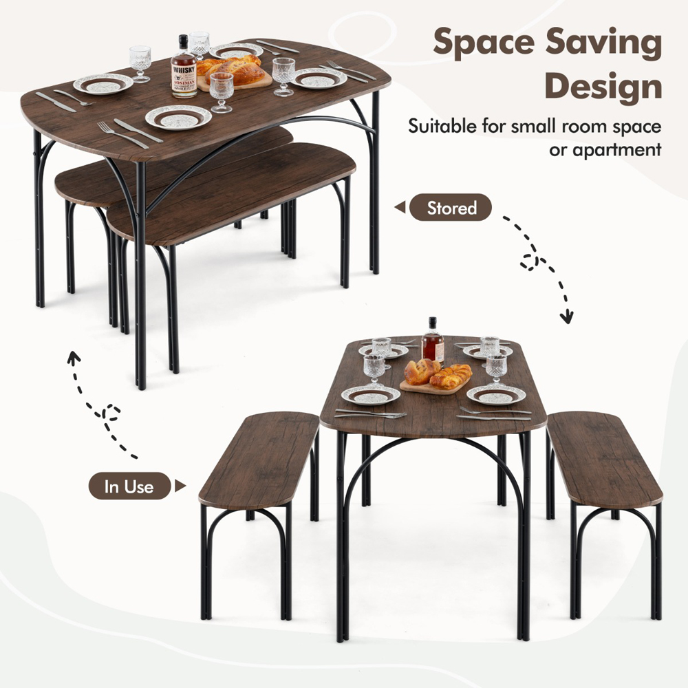 Costway 4 Seater Dining Bench Set Brown Image 8