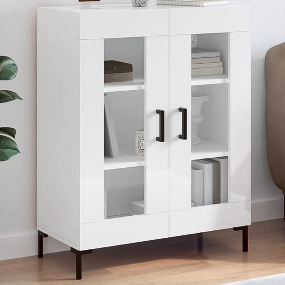 vidaXL 2 Glass Door High Gloss White Sideboard Image 1