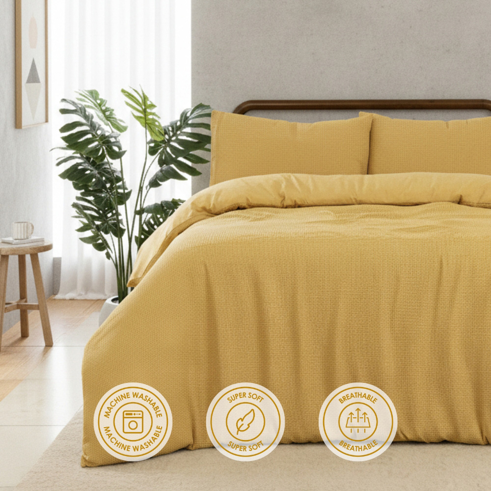 MHG Living Single Mustard Chunky Waffle Duvet Cover Set Image 8