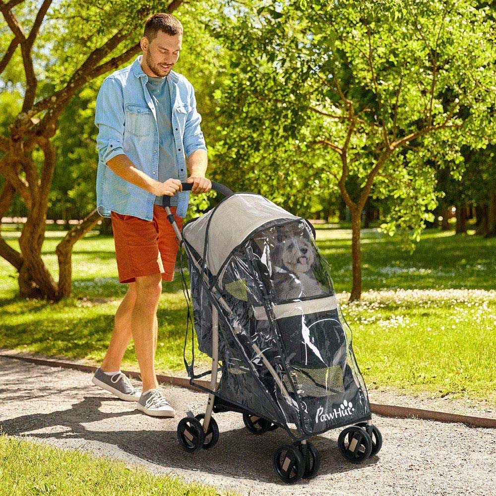 PawHut Khaki XS and Small Dog Pet Stroller with Rain Cover Image 2