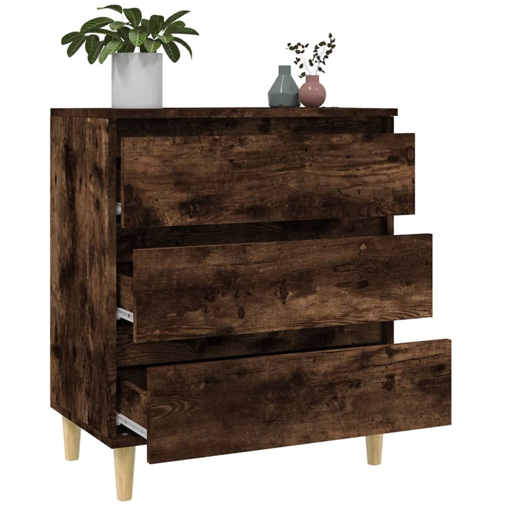 vidaXL 3 Drawer Smoked Oak Sideboard with Wooden Legs Image 5