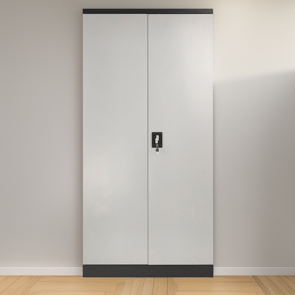 MMT Furniture Designs 2 Door Grey and Black Steel Lockable Filing Cabinet Image 1