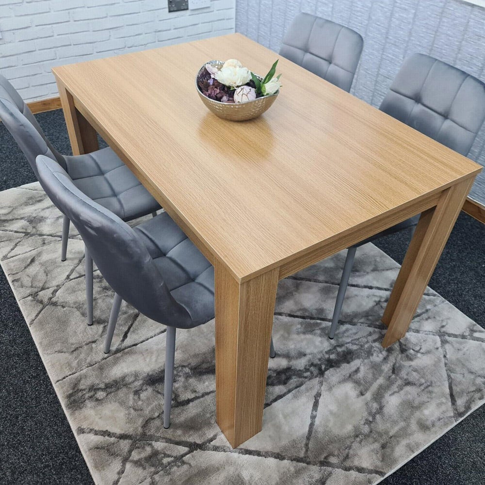Portland 4 Seater Square Velvet Dining Set Oak Effect and Grey Image 3