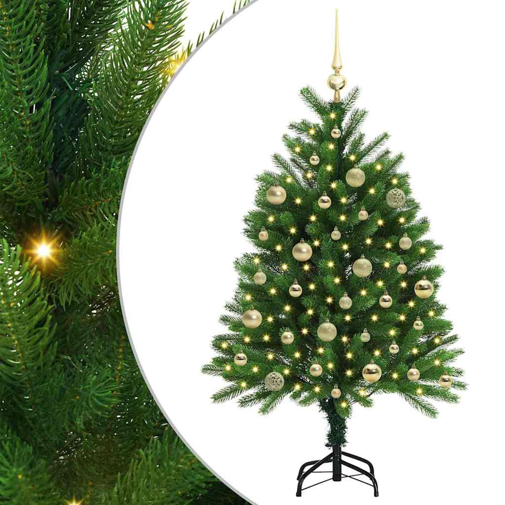 vidaXL Pre-Lit Gold Baubles Green Artificial Christmas Tree 4ft Image 2