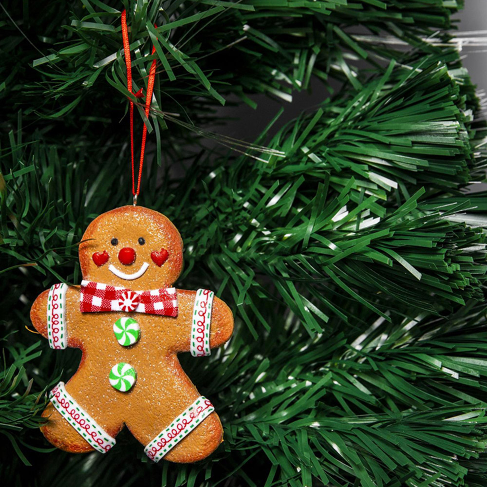 Shatchi Yellow Gingerbread Cookie Couple Man and Lady Hanging Christmas Decoration Image 3