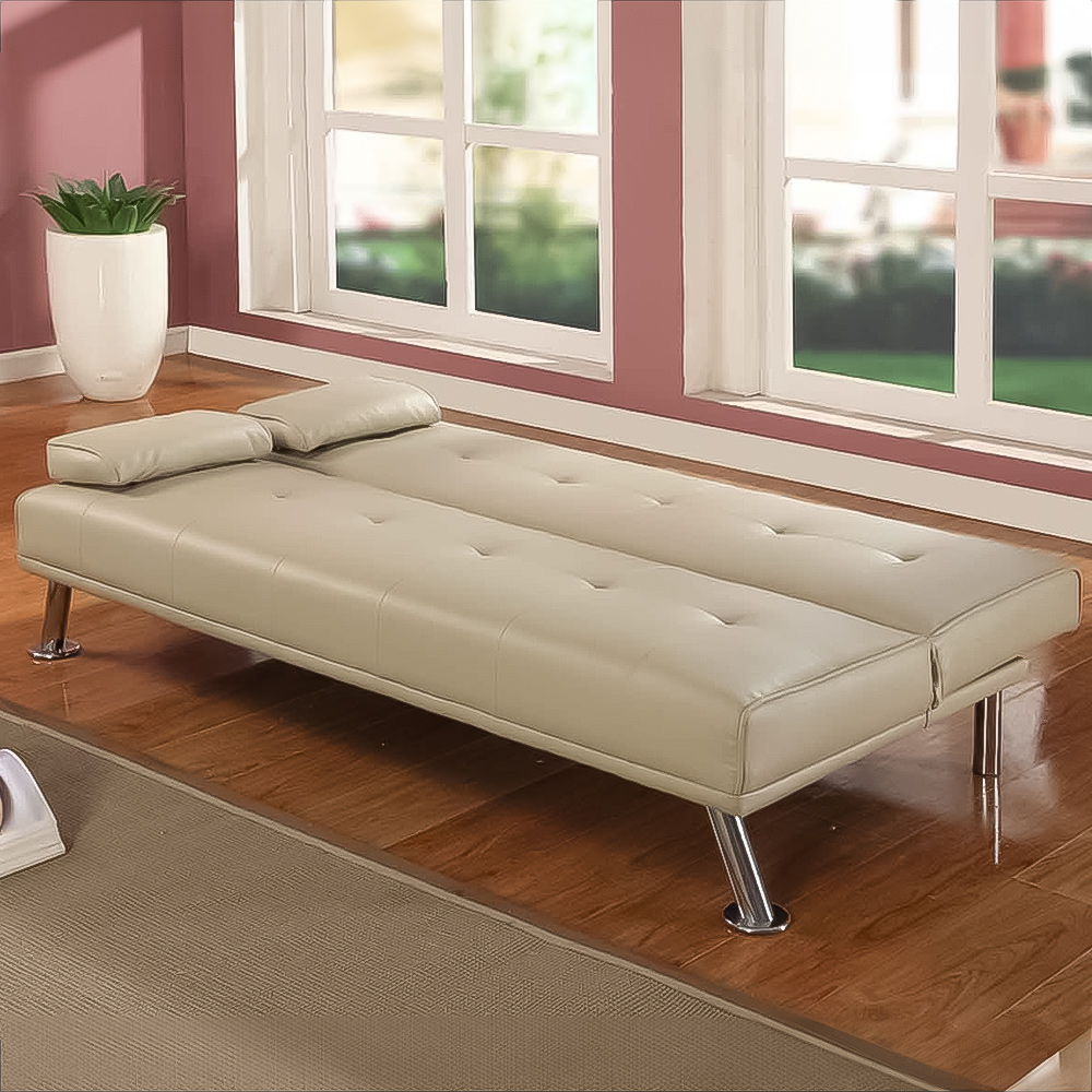 Brooklyn 2 Seater Cream Faux Leather Italian Sofa Bed Image 2