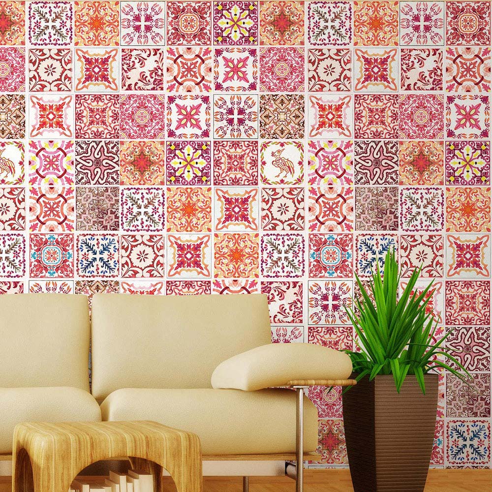 Walplus Moroccan Mosaic Rose Red Tile Sticker 12 Pack Image 1