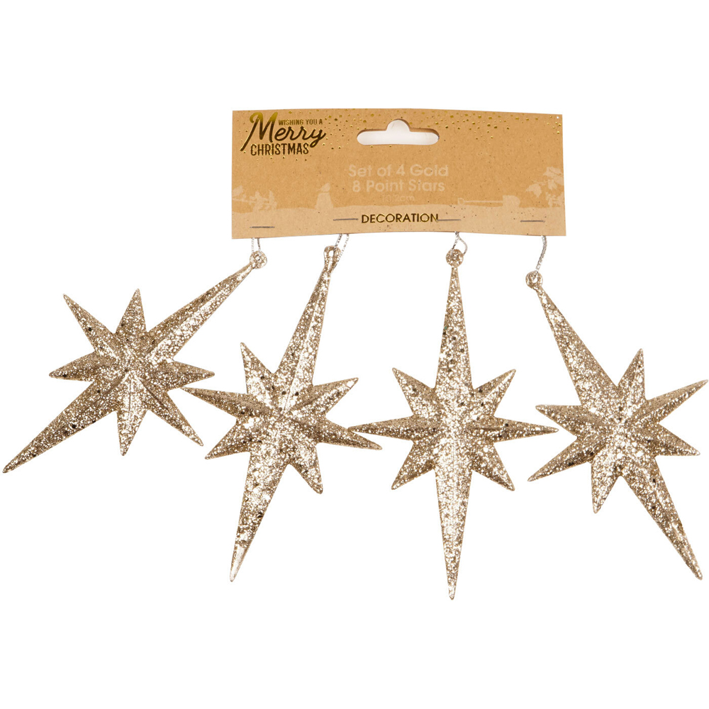 Single 8 Point Star Hanging Decoration 4 Pack in Assorted styles Image 1