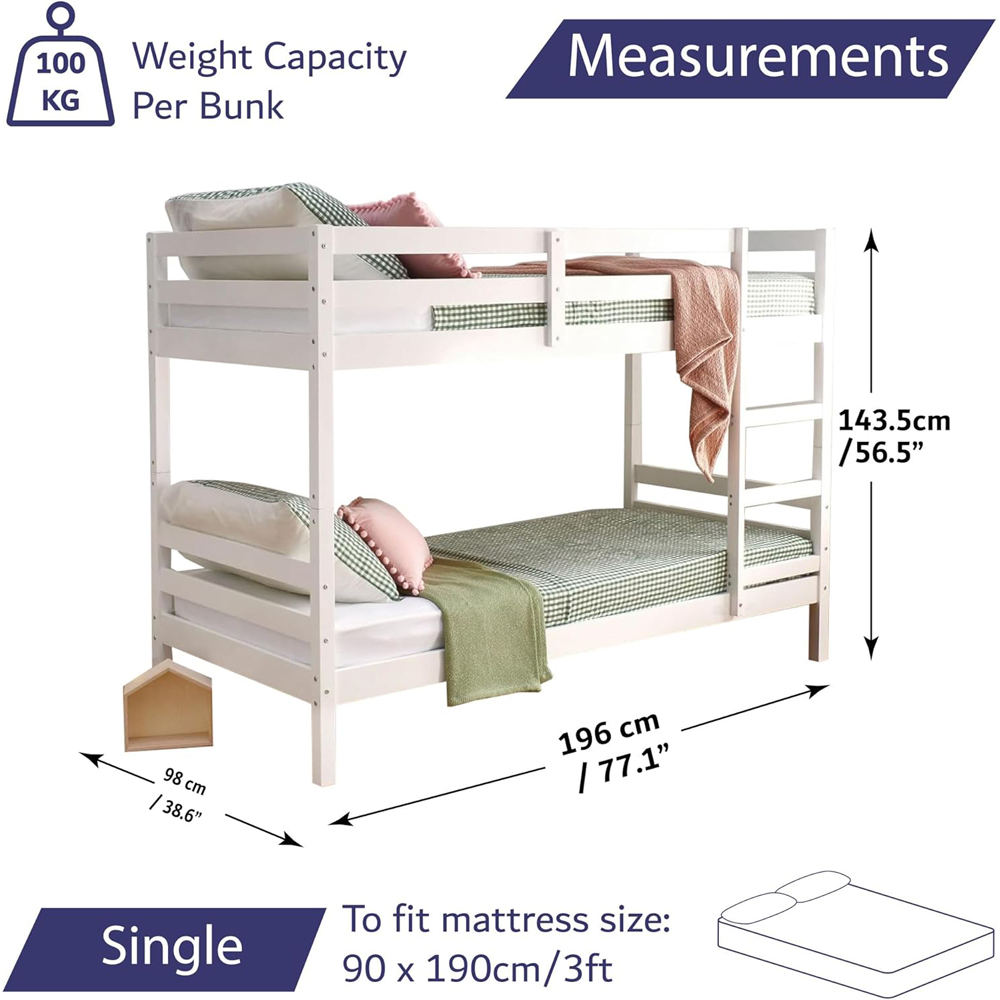 Home Treats Single Children's Wooden Splitable Bunk Bed with Mattress Image 9