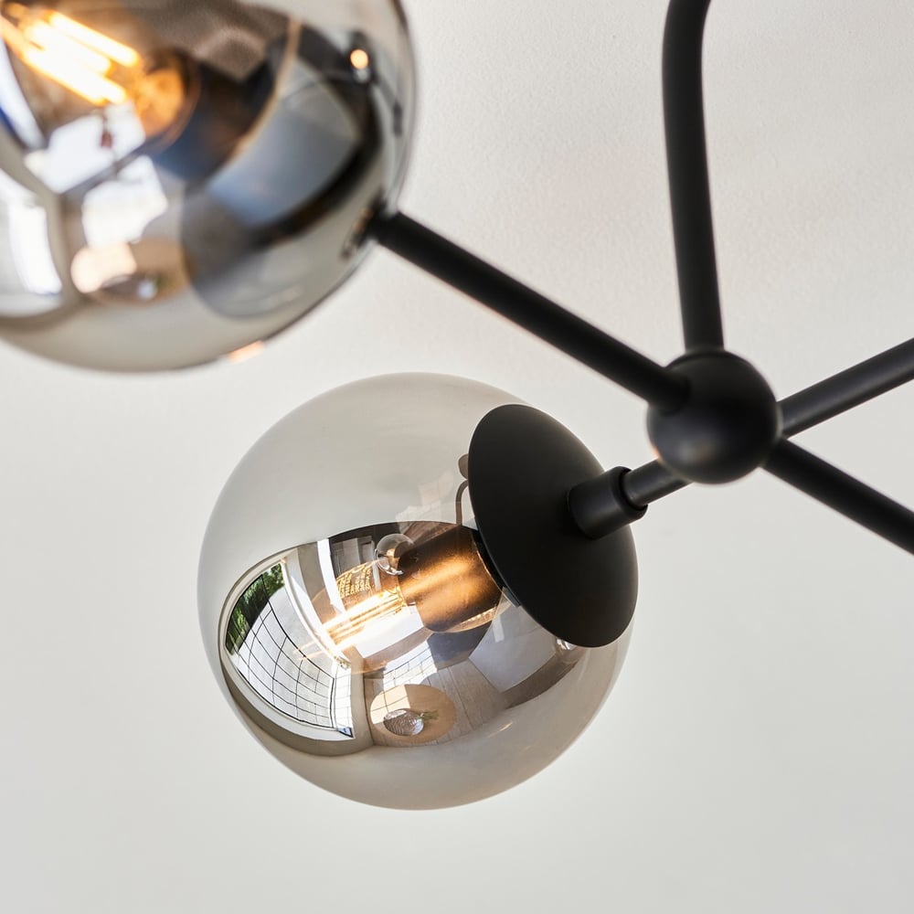 Merano Trieste Smoked Mirror Glass Matt Black Globe Ceiling Light Image 5