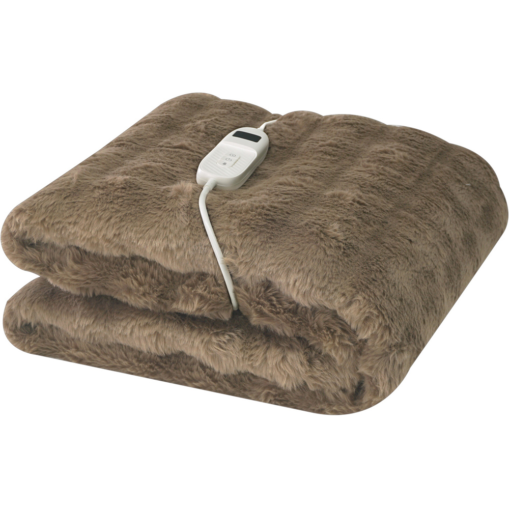 Electric Faux Fur Heated Throw Mocha Image 1