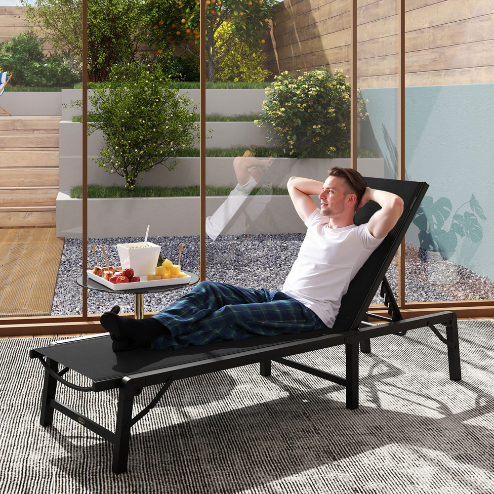 Outsunny Black 5 Level Adjustable Folding Sun Lounger Image 3
