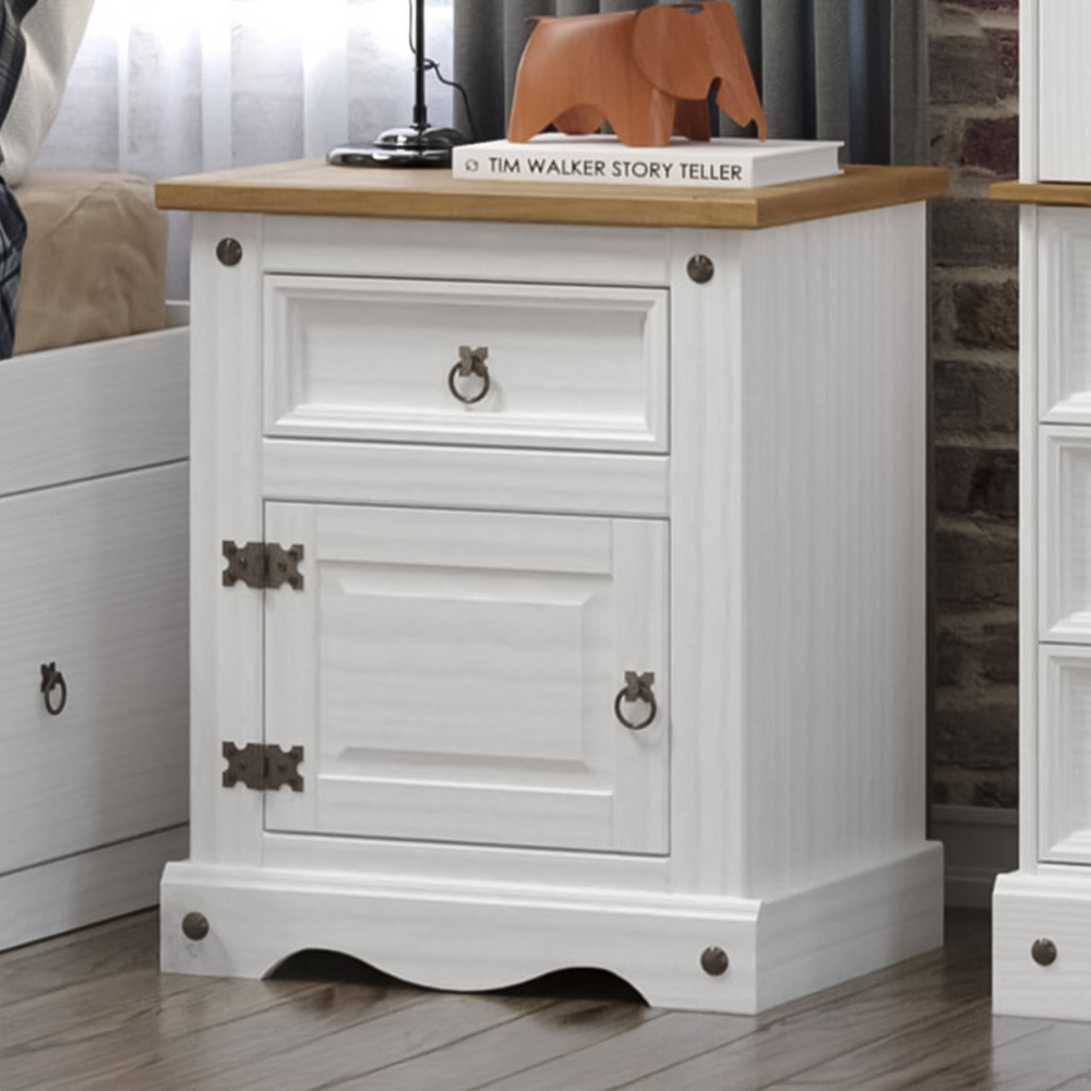 Core Products Corona Single Door Single Drawer White Bedside Table Image 1