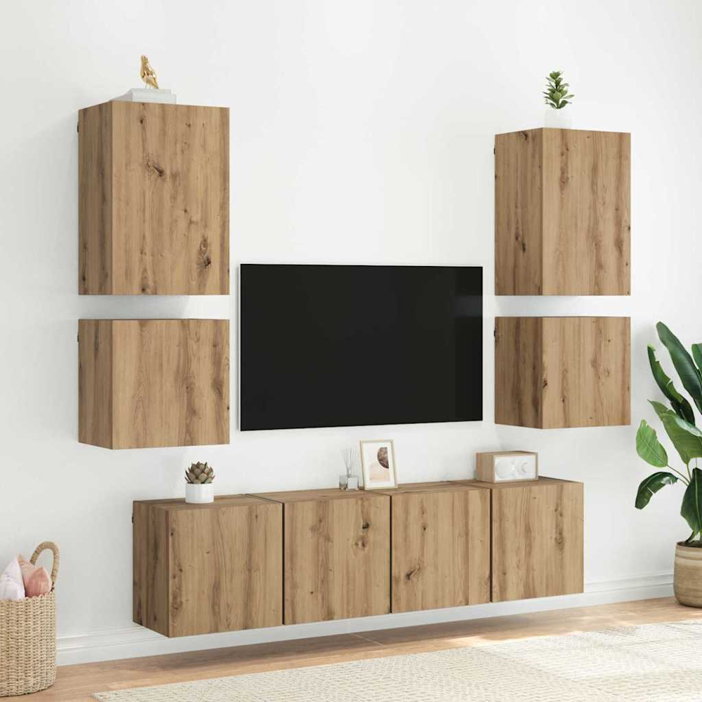 vidaXL Single Door Artisan Oak Wall Mounted Square TV Cabinet Set of 2 Image 5