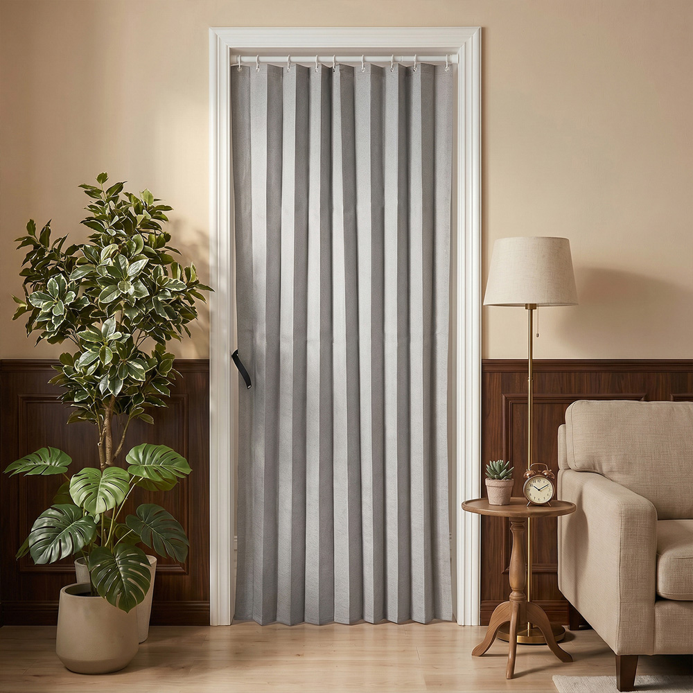 Living and Home Grey Faux Linen Semi-Sheer Pleated Folding Panel Curtain 180 x 200cm Image 8