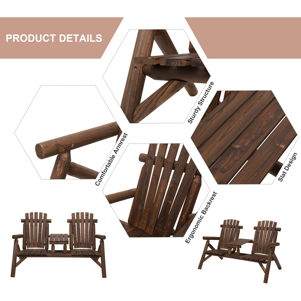 Outsunny Carbonised Brown Wooden Companion Seat Image 4