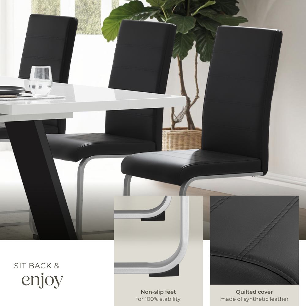 tectake Set of 2 Black Cantilever High Backrest Dining Chair Image 8