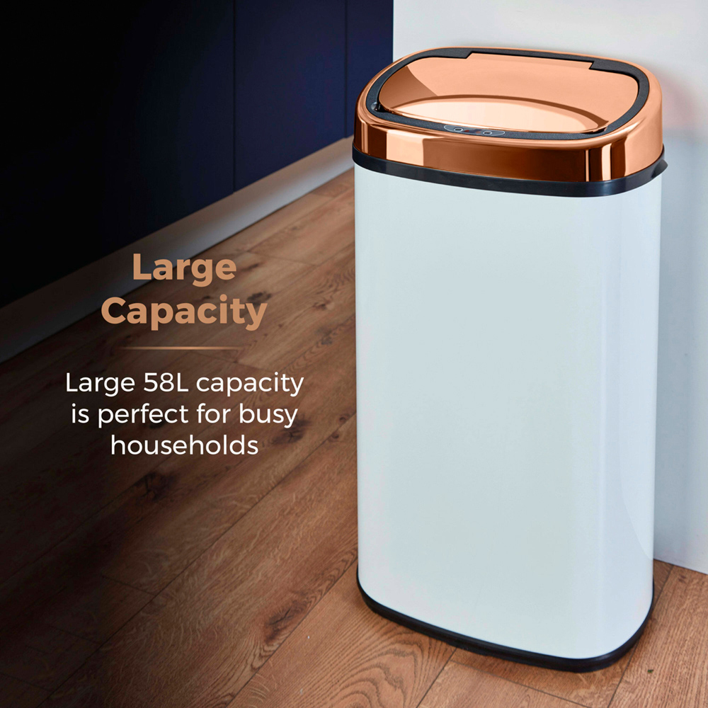 Tower White and Rose Gold Square Sensor Bin 58L Image 4