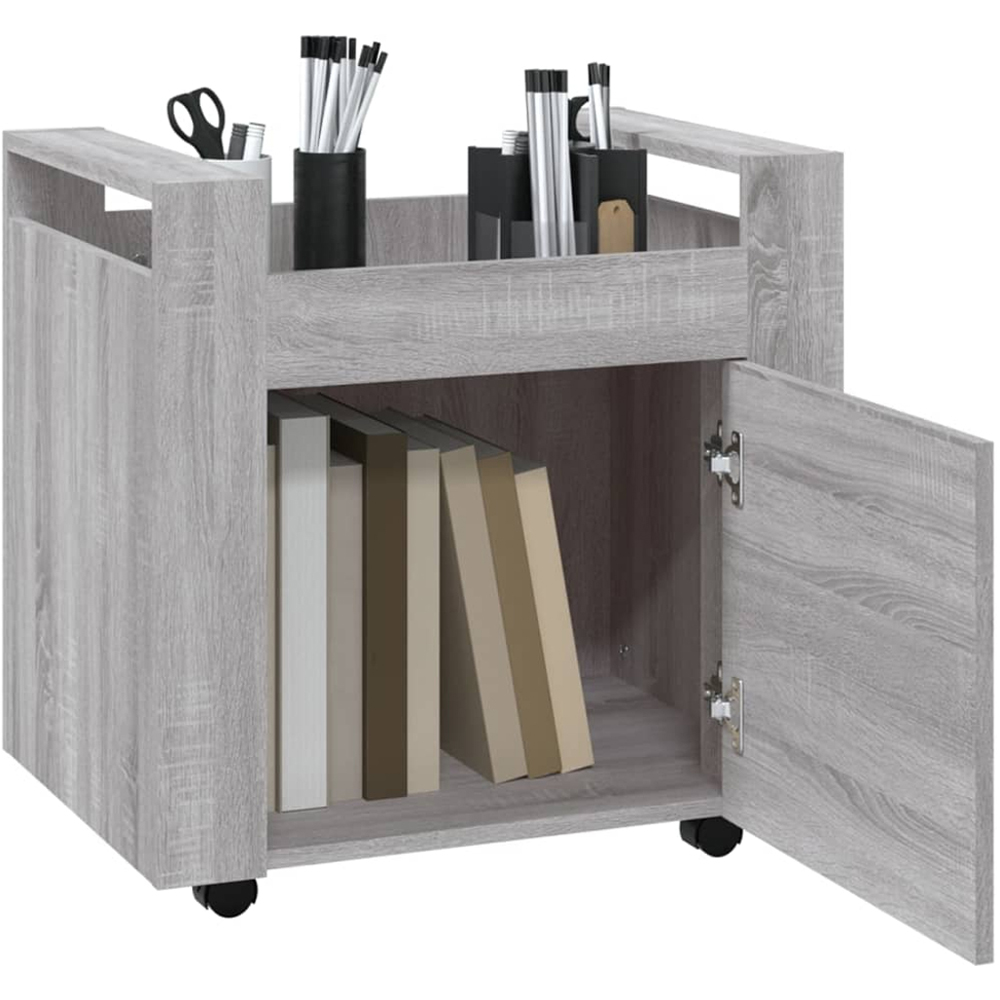 vidaXL Single Door Single Shelf Grey Sonoma Wooden Desk Trolley Image 5