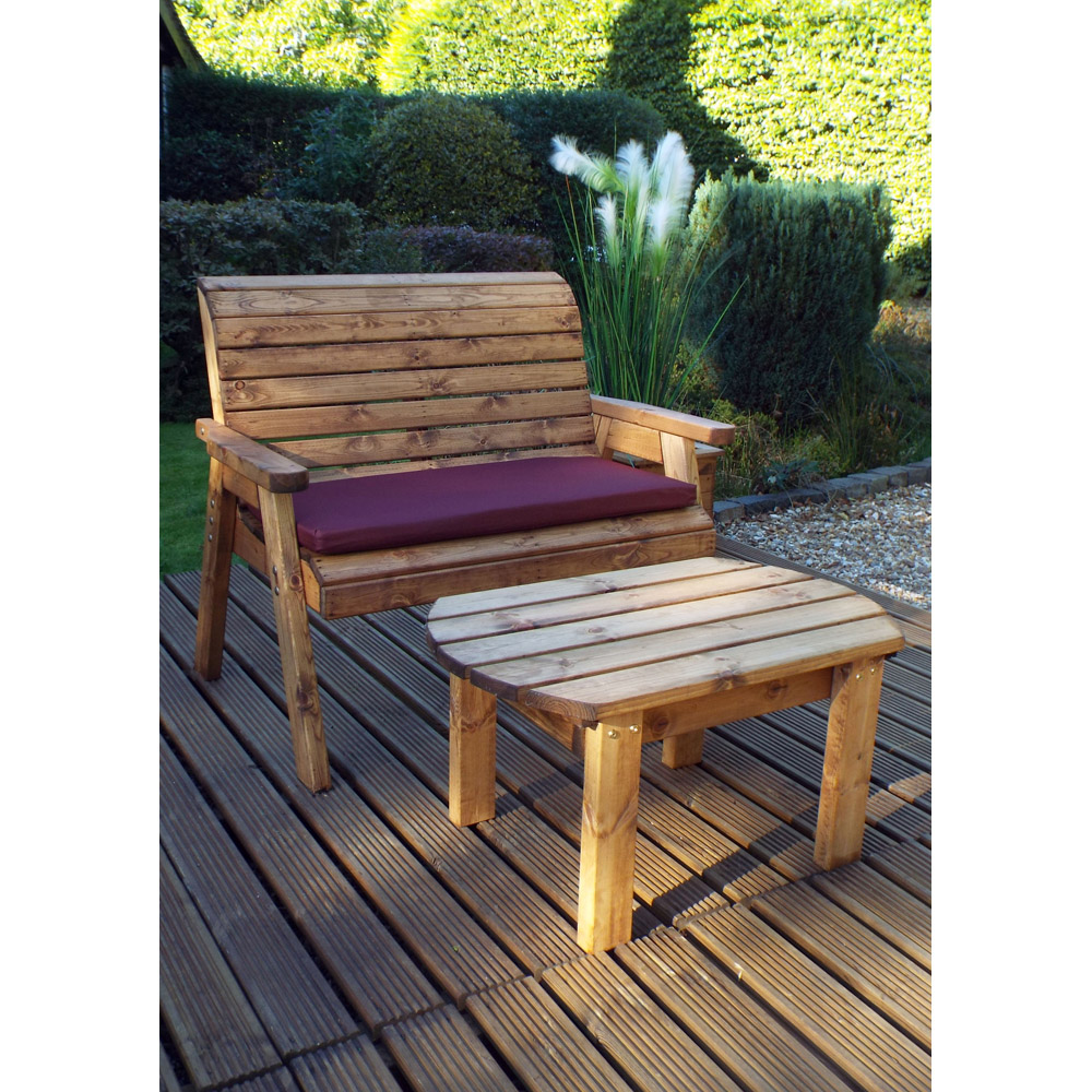 Samuel Alexander 2 Seater Chunky Rustic Wooden Garden Bench with Coffee Table Image 5