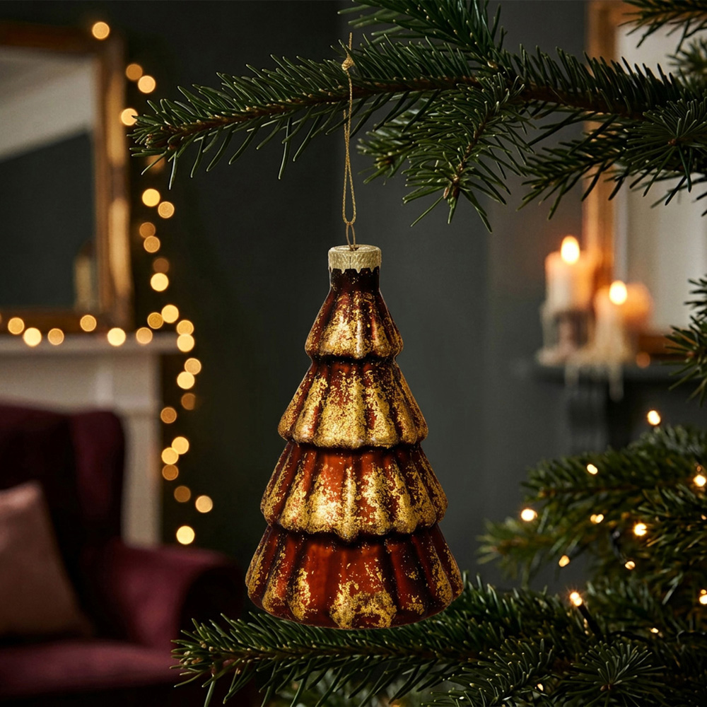 Brushed Gold Glass Tree Decoration Image 2