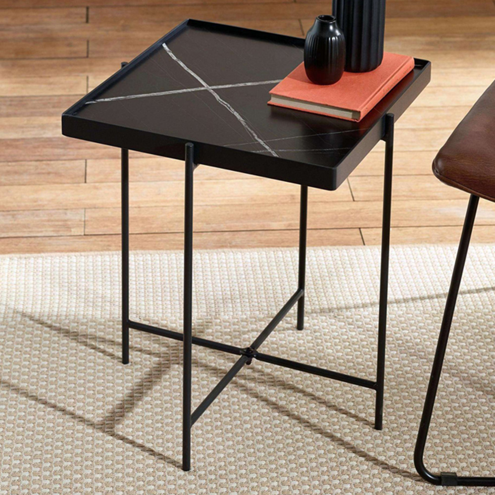 Julian Bowen Celia Black and White Marble Effect Square Side Table Image 1