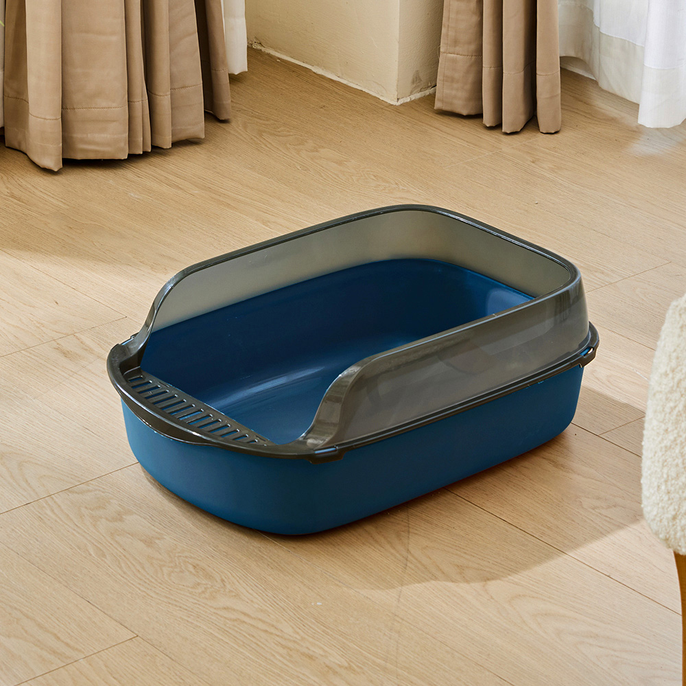 H&O Direct Extra Large High Sides Blue Cat Litter Box with Scoop Image 2