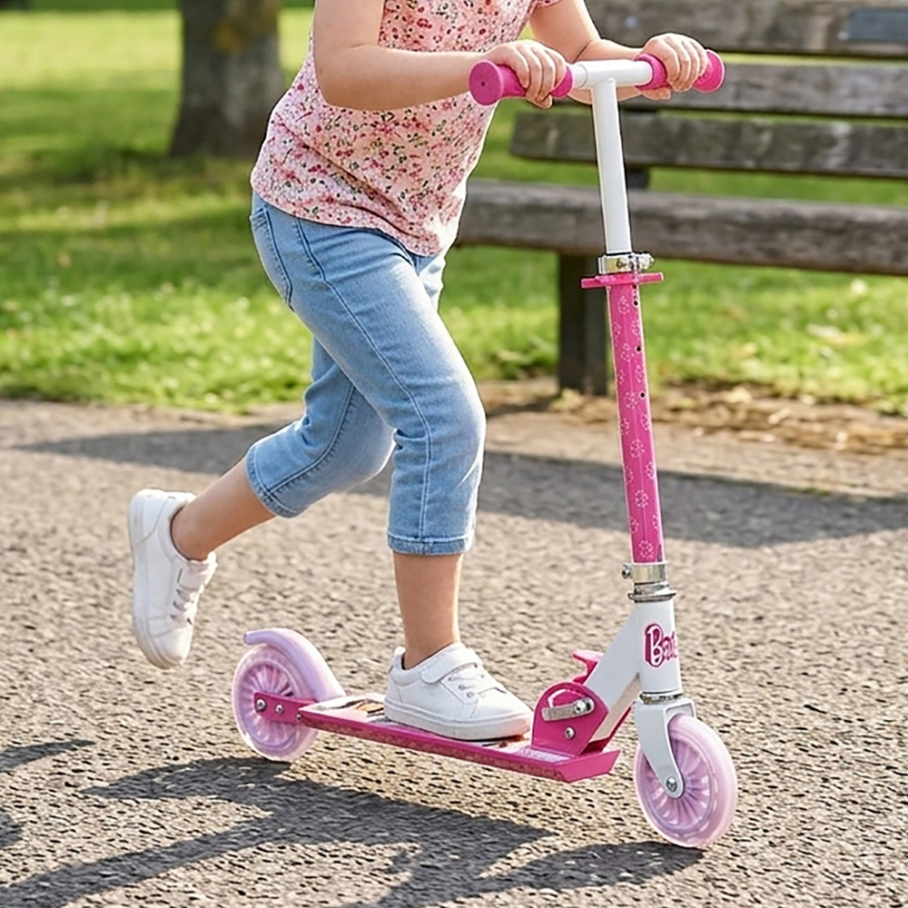 Mondo Kids Barbie 2 Wheel Foldable Scooter with Adjustable Handlebar Image 2