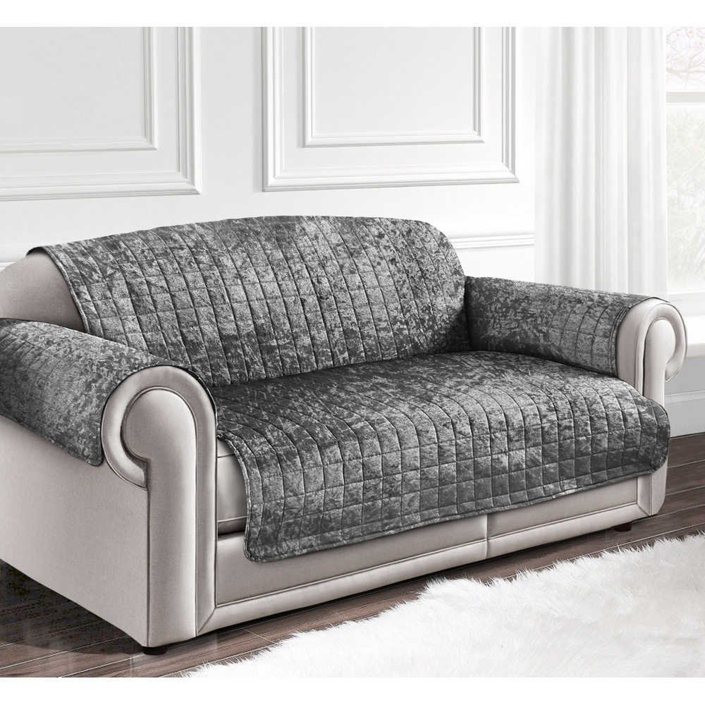 Homerepublic 2 Seater Silver Crushed Velvet Water-Repellent Sofa Protector Image 2