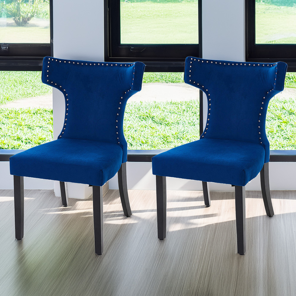 Living and Home Set of 2 Blue Linen Upholstered Dining Chairs Image 1