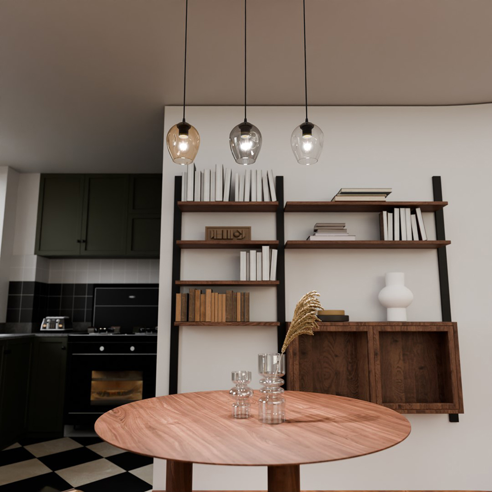 Emibig Istar 3 Light Transparent Graphite and Amber Shade Black E27 Ceiling Pendant Light Image 6