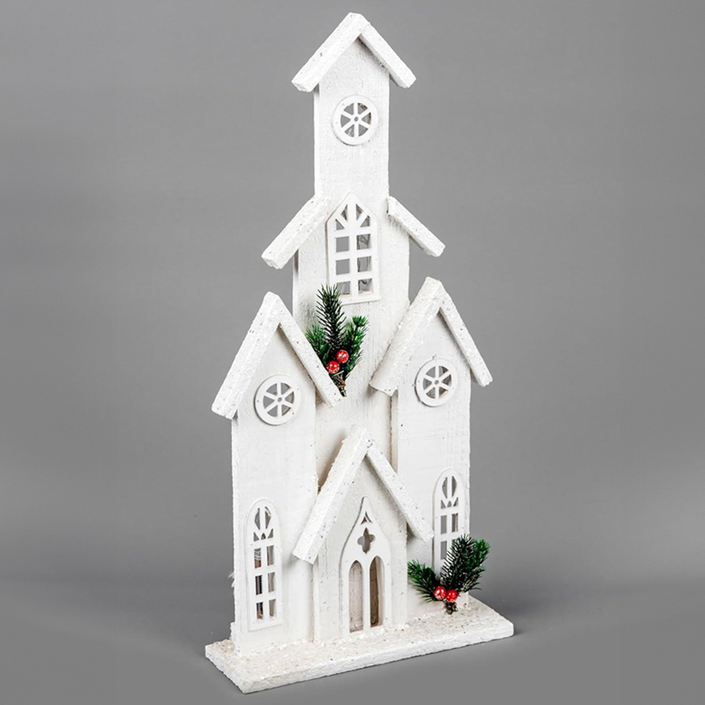 Shatchi White Wooden Snow Covered LED Cottage Christmas Decoration Image 2