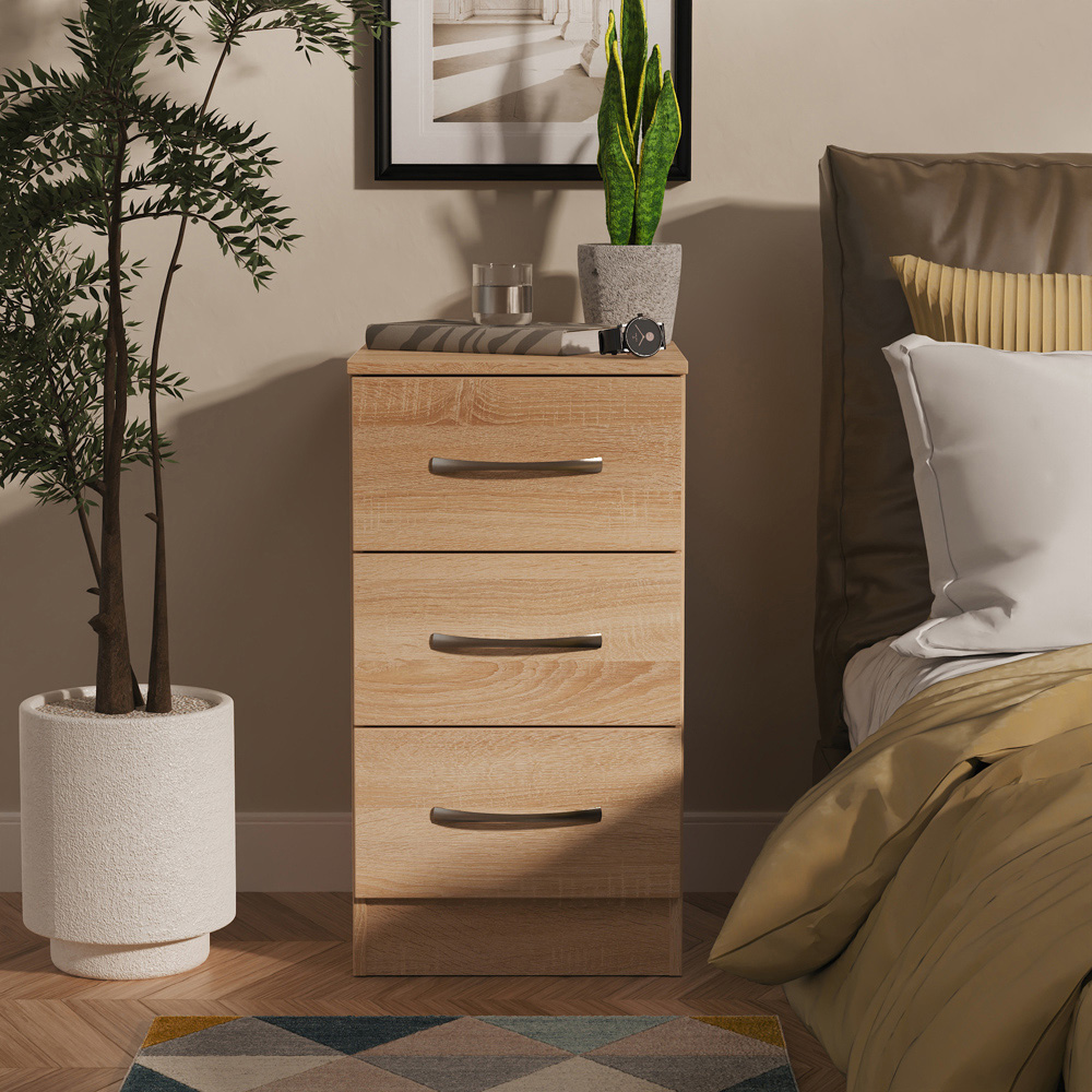 Crowndale Avin 3 Drawer Bardolino Oak Bedside Cabinet Image 7