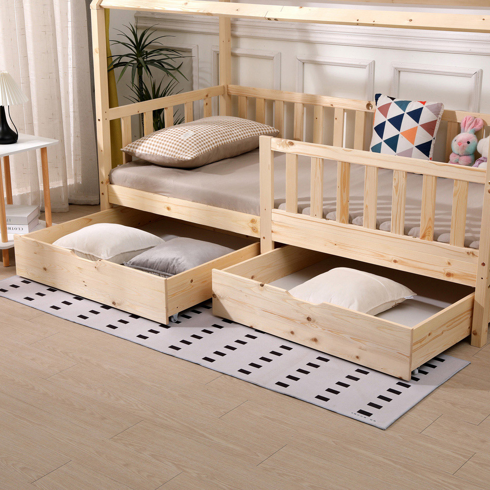 Portland Wood House 2 Drawer Natural Style B Kids Bed Frame Image 7