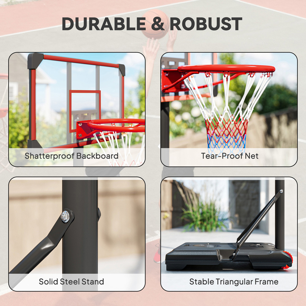 SPORTNOW Red Height Adjustable Basketball Hoop Stand with Wheels 180-210cm Image 7