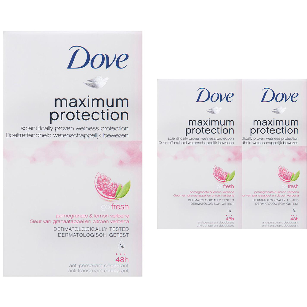 Dove Maximum Protection Pomegranate and Lemon Verbena Anti-Perspirant Deodorant Cream 45ml 3 Pack Image 1