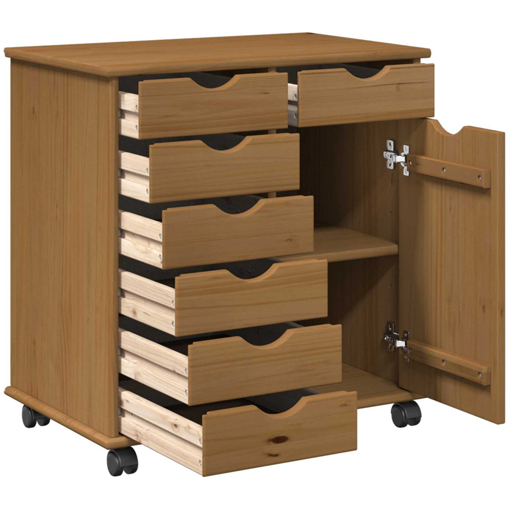 vidaXL Single Door 7 Drawer Honey Brown Rolling Storage Cabinet Image 4