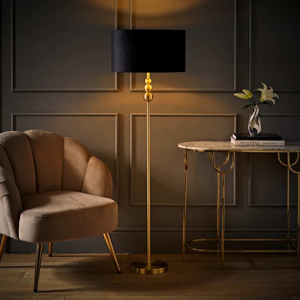 ValueLight Marissa Black Velvet Gold Inner Shade Gold Stacked Ball LED Floor Lamp Image 6