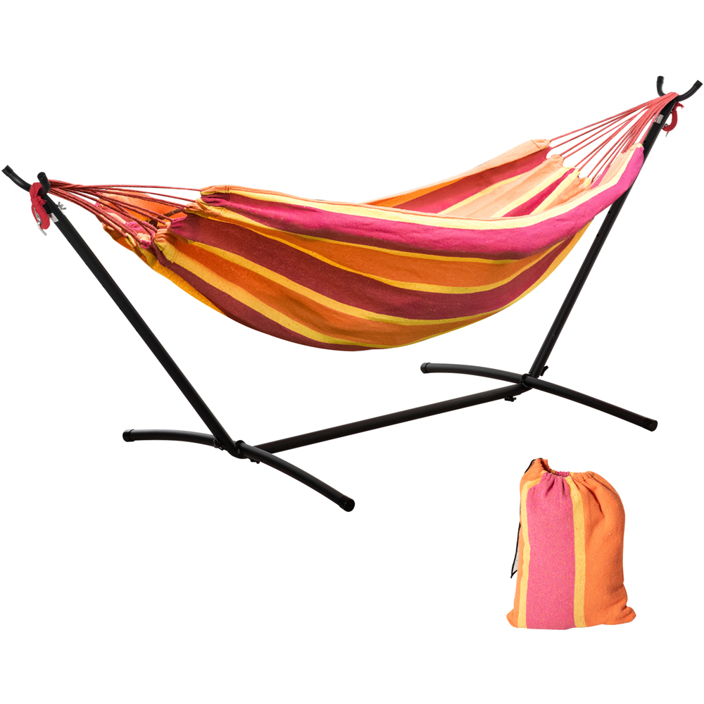 Outsunny Red Stripe Camping Hammock with Stand and Carry Bag Image 2