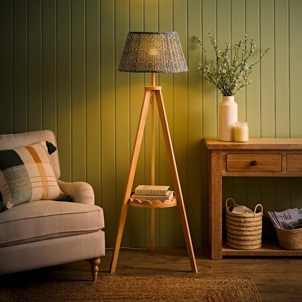 ValueLights Morrigan Floral Pleated Shade Scallop Tripod Floor Lamp with Bulb Image 2