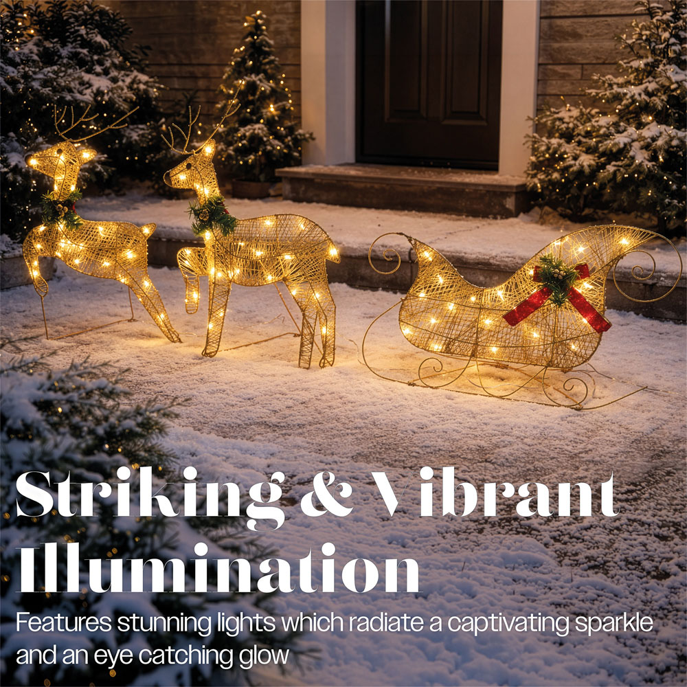 Xmas Haus 60 Warm White LED Rattan Deer and Sleigh Christmas Decoration Image 6